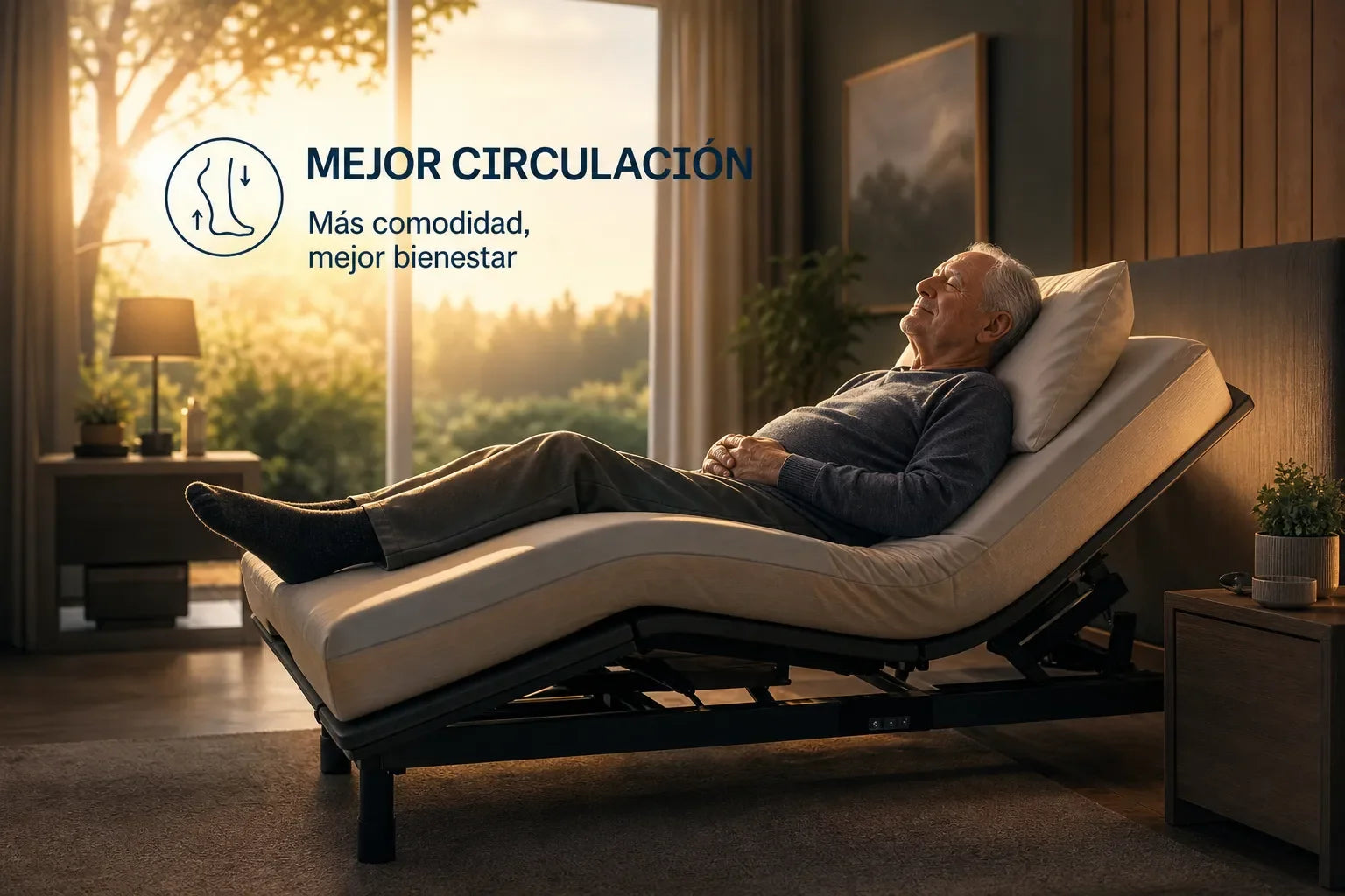 Cama eléctrica ajustable Lunela inclinada para mejorar la circulación sanguínea en adultos mayores